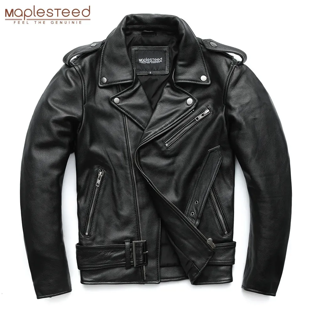 Men's Leather Faux MAPLESTEED Classical Motorcycle Jackets Men Jacket 100 Natural Cowhide Thick Moto Winter Sleeve 61 69cm 8XL M192 231031