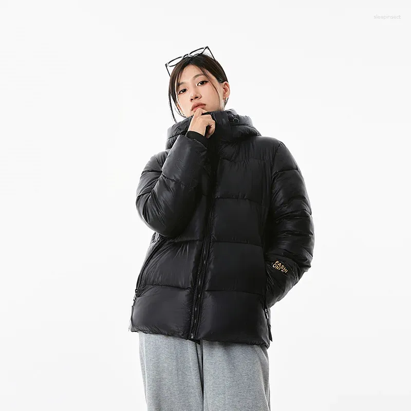 Casacos de trincheira femininos inverno coreano puffer jaqueta mulheres para baixo casaco de algodão com capuz parka grosso quente manga longa casual solto roupas pretas