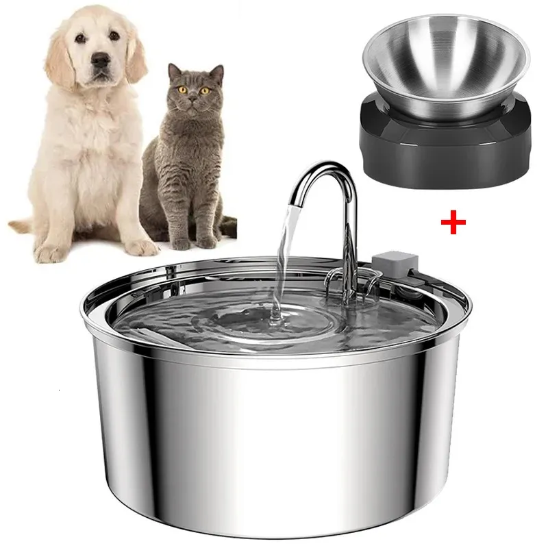 Dog Bowls Feeders 3.2Lstainless Steel Cat Water Fountain Filter Auto Sensor Pet Drinker For Pet Cats Dogs Water Dispenser Rostfritt stål Katt Bowl 231031