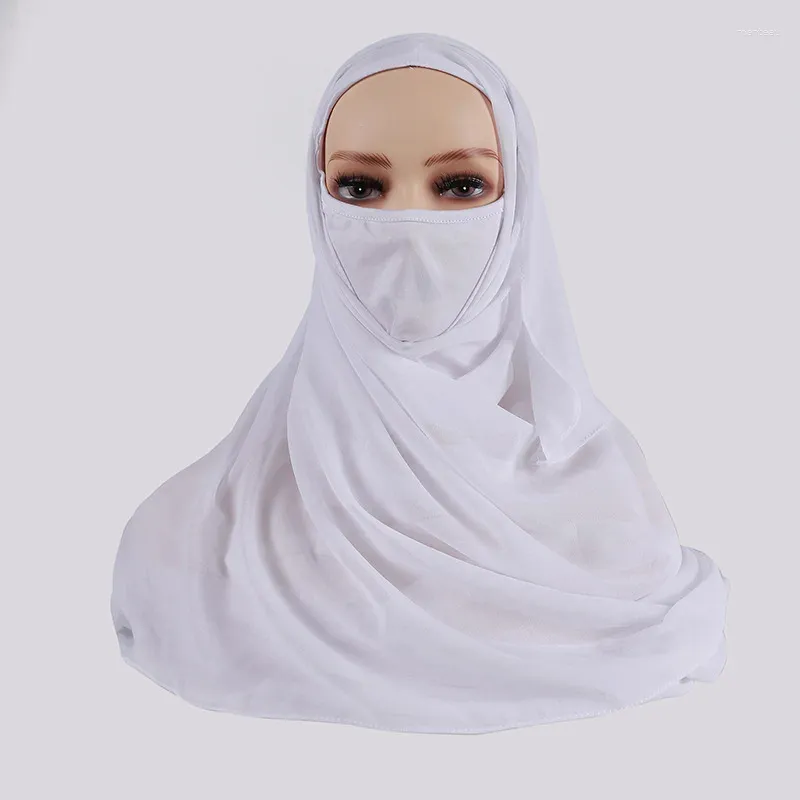 Etniska kläder 70 180 cm Europa och USA Pearl Chiffon Ladies Masked Turban Muslim Solid Color Scarf