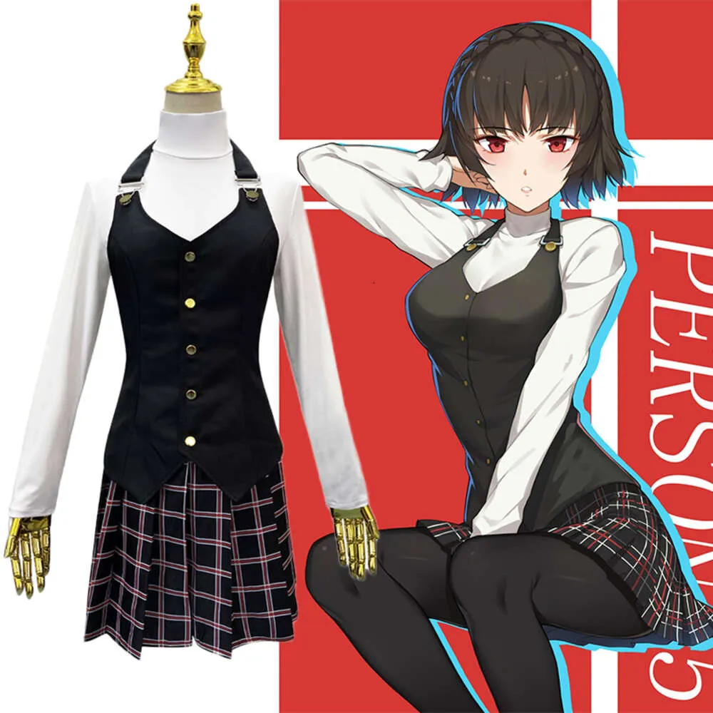 Anime persona 5 makoto niijima kostym p5 drottning cosplay topp kjol peruker kvinnliga gymnasium uniformer halloween karneval