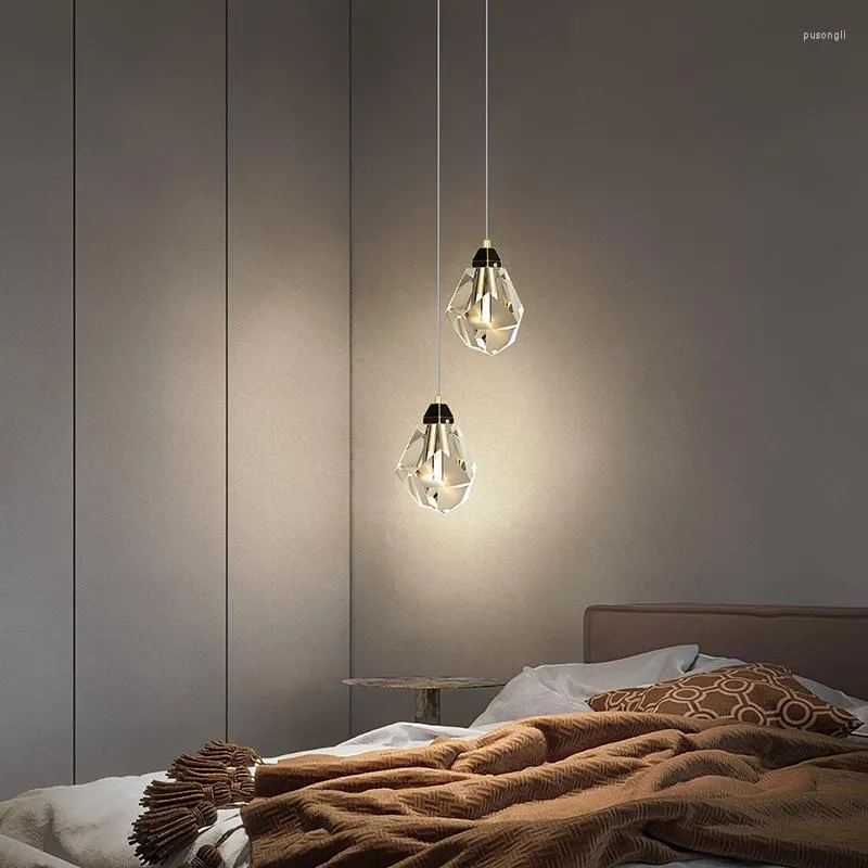 Lâmpadas pendentes LED luzes de cristal para sala de estar decoração cobre quarto cabeceira corredor nórdico interior dourado pendurado lâmpada