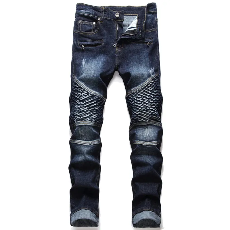 Jeans da donna Pantaloni da uomo Splicing Pantaloni in denim Biker Alta qualità Maschio Dritto Casual Designer Molti MultiPocket Comodo 231031