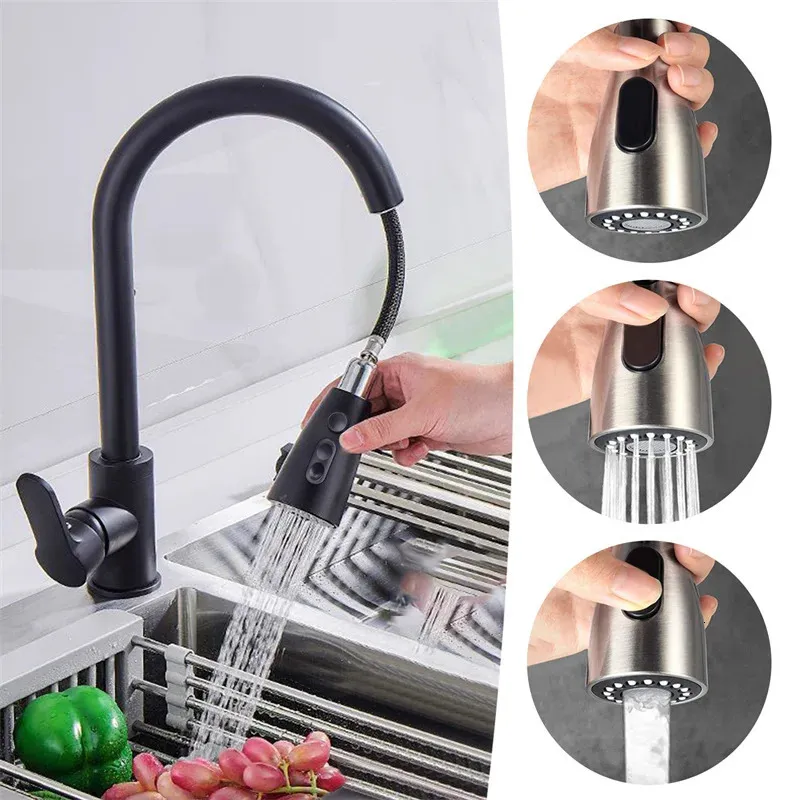 Kitchen Faucets Stainless Steel Faucet Single Hole Pull Out Spout Sink Mixer Tap Cold Dual Purpose Splash Proof 231030