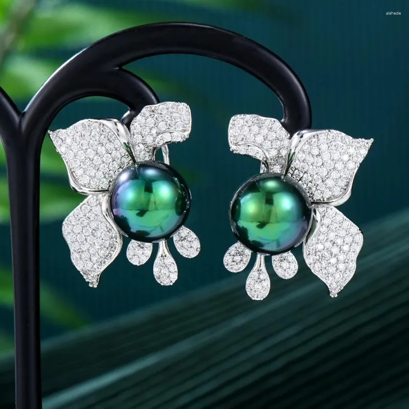 Baumelnde Ohrringe Missvikki Luxus Wunderschöne Perle Glänzender Kubischer Zirkon Tropfenohrring Für Braut Hochzeit Schmuck Hohe Qualität
