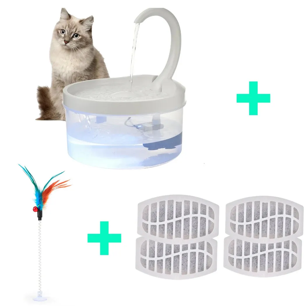 Bols pour chats Mangeoires Fontaine d'eau pour animaux de compagnie Distributeur d'eau pour chat en forme de col de cygne pour éviter les brûlures sèches Fontaine à boire 2L avec bol à boisson pour chien et oiseau à lumière LED 231031