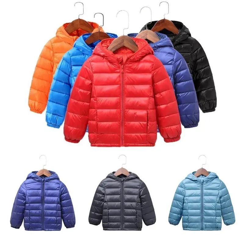 Neue Mode Herbst Winter Mit Kapuze Kinder Unten Jacken Für Mädchen Candy Farbe Warme Kinder Unten Mäntel Für Jungen 2-9 jahre Oberbekleidung Kleidung LJ201