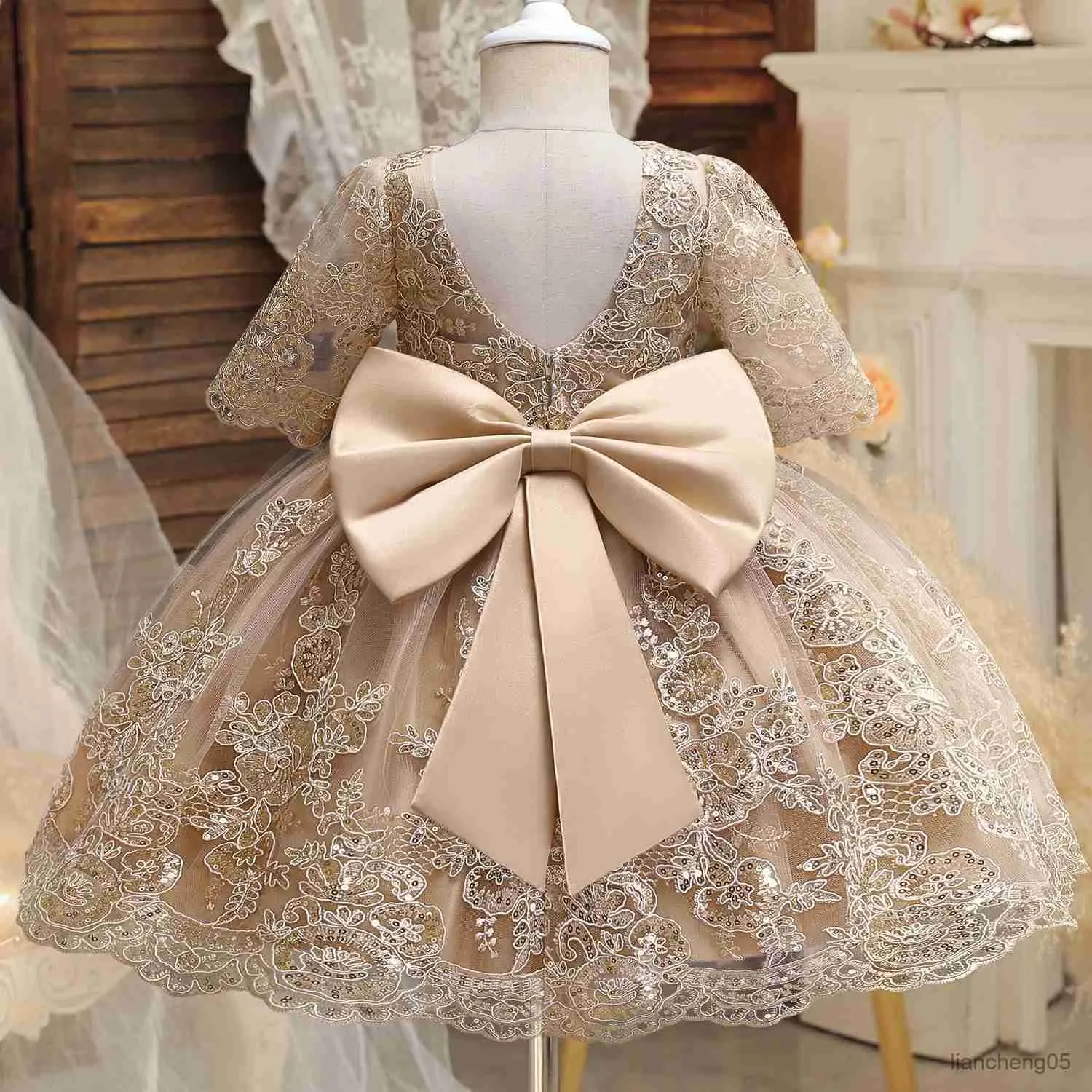 Girl's Dresses Girls Big Bow Dress for Party Wedding 1 till broderi Elegant Luxury Toddler Kids Christmas Dress