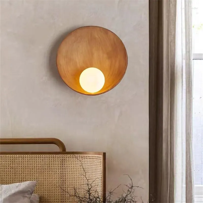 Wall Lamps Vintage Lamp Brown Shell Japanese Creative Circle Led Light Homestay Bedroom Dinning Room Corridor Resin Bedside