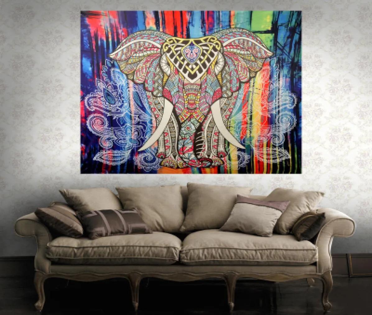 Folk Custom Tapestry Elephant Background Tapestry Mandala Yoga Home Cloth Beach Towel Living Room Decoration Wall decoration ECO F6174104