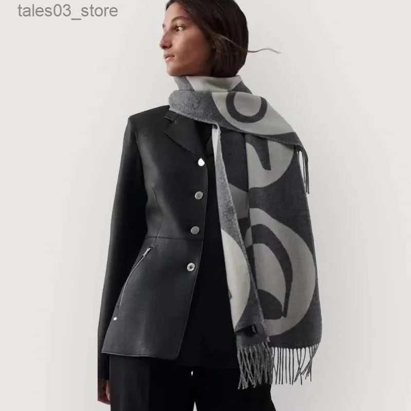 Lenços marca de luxo % puro cashmere cachecol padrão geométrico mulheres inverno quente pescoço cachecóis xale designer hiqh qualidade q231031