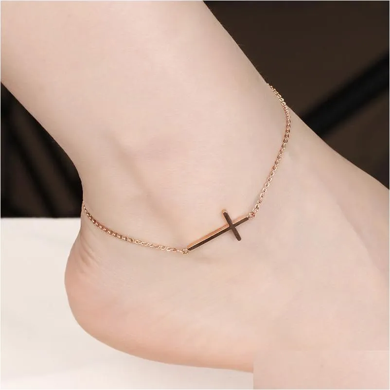 Ankletter Rostfritt stål Anklet Armband för kvinnor Cross Fashion Ankle Foot Jewelry Leg Chain On Gifts Drop Delivery Dhrkw