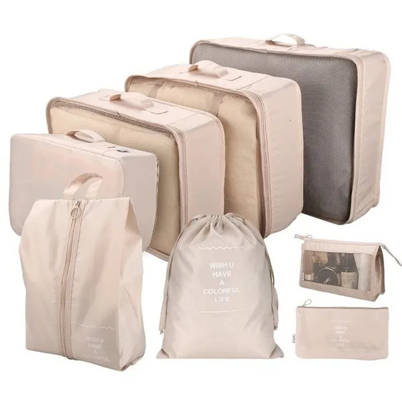 Bolsas de almacenamiento 8PCS Set Organizador para accesorios de viaje Maleta de equipaje Maleta de lavado impermeable Ropa 231031