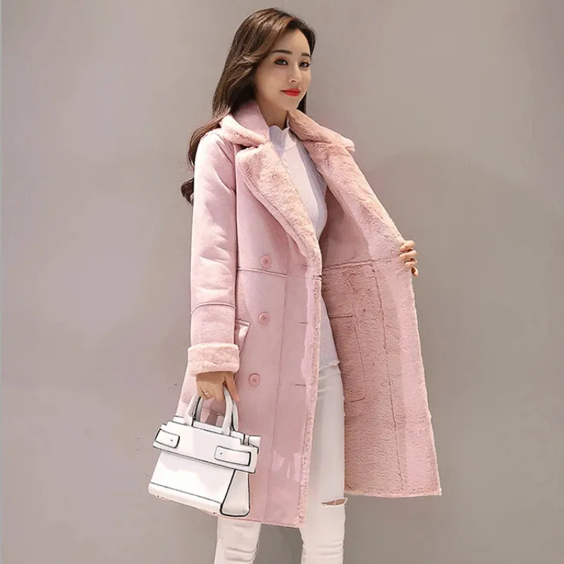 Misto lana da donna 2023 Cappotto lungo in pelliccia di agnello rosa chiaro Donna Inverno Stile coreano Addensare Manica in cashmere Allentato Moda Capispalla in lana 231030