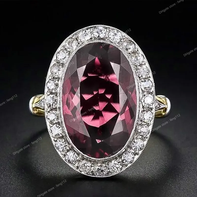 Hermosas mujeres anillos de dedo para fiesta de boda Oval rojo CZ diseño de dos tonos regalos de cumpleaños nobles joyería de moda elegante para mujer joyería de modaAnillos Accesorios de joyería