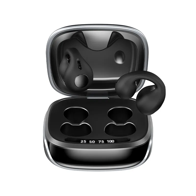 Casque Bluetooth sans fil à réduction de bruit, casque à clip d'oreille non intra-auriculaire, suppression intelligente du bruit, Bluetooth 5.3, appels HD à faible latence, commandes tactiles