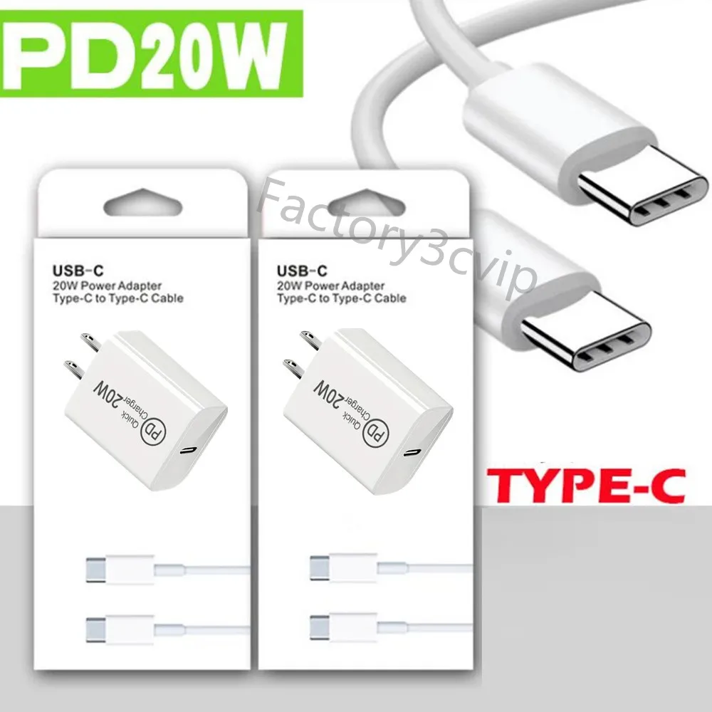 Haute qualité 20W PD USB C chargeur mural EU US AC maison voyage type c adaptateurs d'alimentation câble C à C pour Samsung S22 S23 HTC téléphone Android