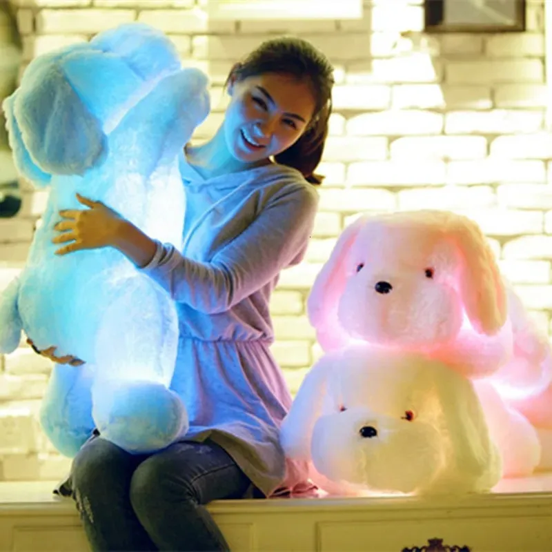 Plush dockor Kawaii Creative Night Light Led Lovely Dog fylld Toy and Toys Doll Birthday Christmas Present For Children Barn Friend 231030