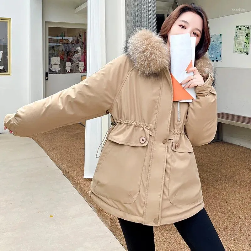 Women's Trench Coats 2023 Women Winter Hooded Faux Fur Liner Big Pocket Drawstring Midi Coat Puffer Jacket Cotton Padded Parkas Outwear