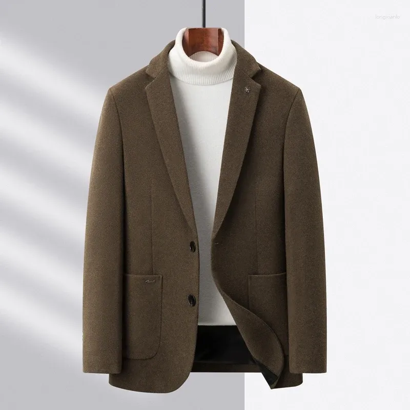 Trajes para hombres 2023 Otoño Invierno Hombres Azul Marrón Negro Mezcla de lana Blazers Diseño de cuello con muescas Chaqueta de traje a medida Trajes de tweed masculinos