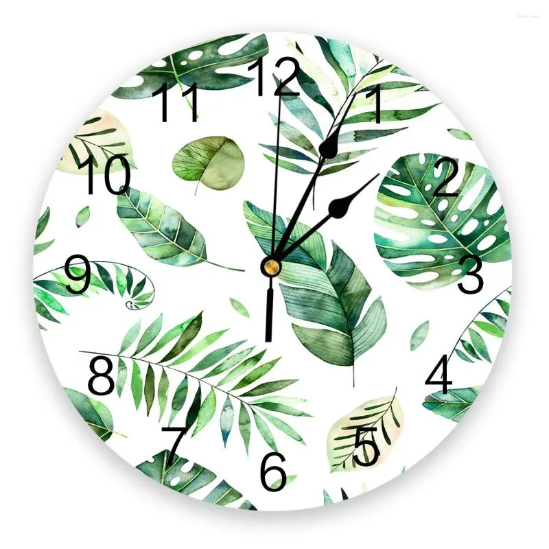 Wall Clocks Tropical Leaves Palm Tree Green Plant Clock Modern Design Living Room Decoration Kitchen Art Watch Home Decor