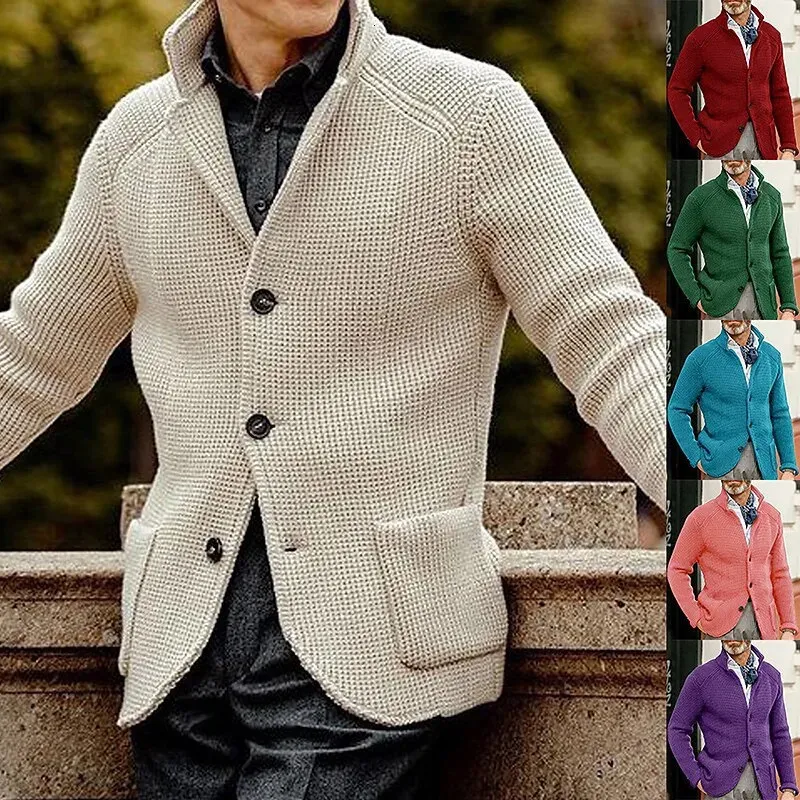 Jaquetas masculinas outono inverno camisola mens terno de malha negócios casual quente manga longa cardigan casacos masculino moda botão marinho azul suéteres 231031