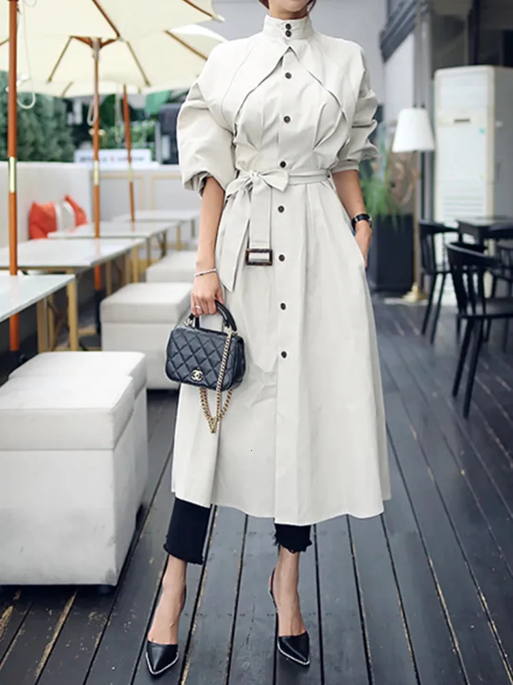 Kvinnors dike rockar chic hög kvalitet elegant kvinnor mode trench coat long jacka casual smal bälte femme mujer windbreaker outwear våren hösten 231030