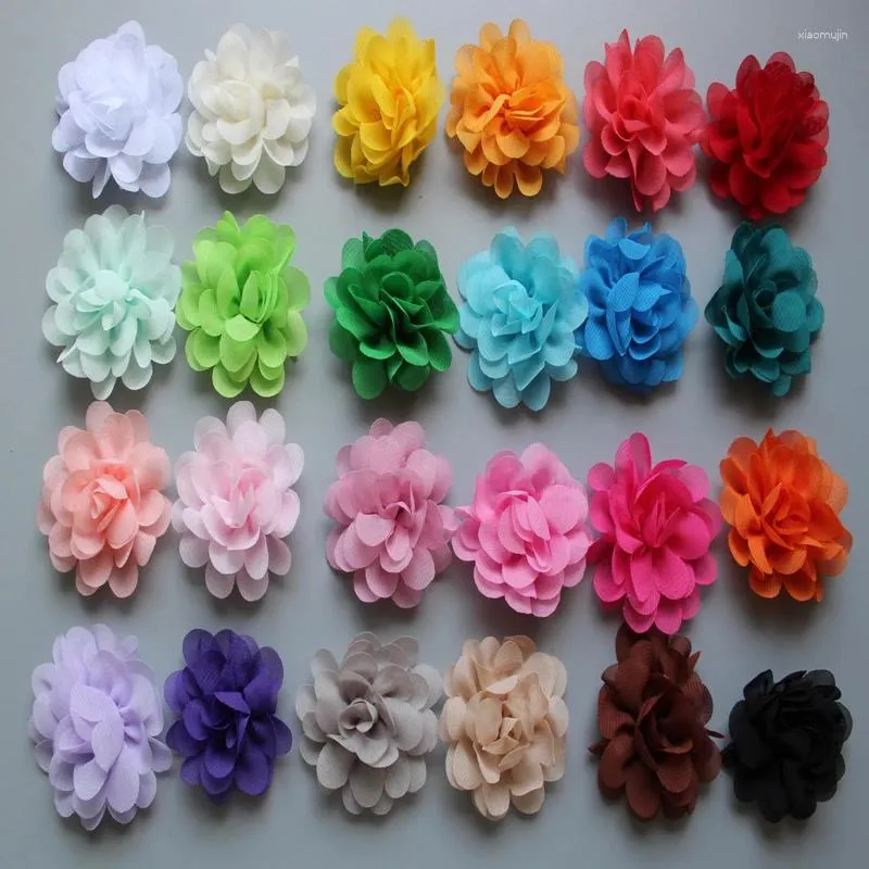 Acessórios para o cabelo 300 pçs/lote atacado 2 "crianças meninas diy mini flores de chiffon parte traseira plana para faixa de cabeça grampos de cabelo 24 cores grátis