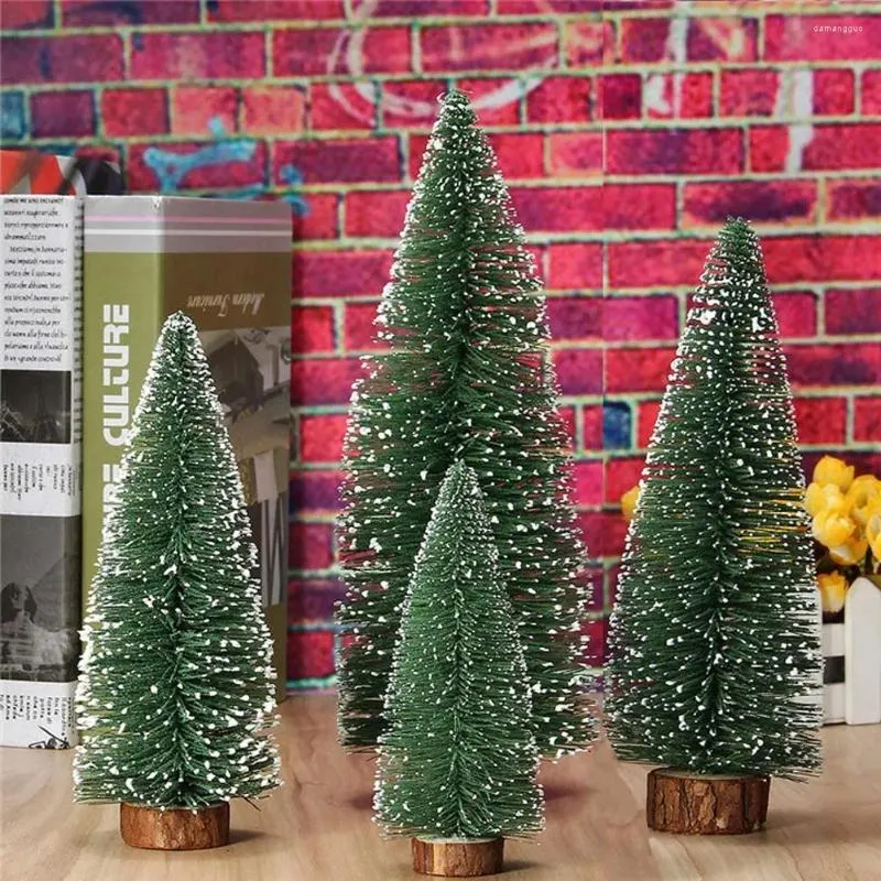 Julekorationer 4st miniträd små tallar träbaser för Xmas semester chirstmas party hem bordsskiva år dekoration