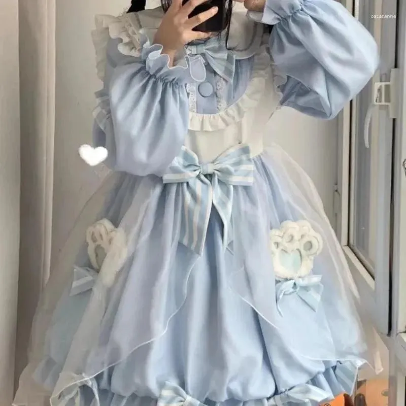 Casual Dresses Japanese Harajuku Kawaii Lolita Grenadine Dress Woman Elegant Fairycore Aesthetic Long Sleeve Y2k Alt Cute Clothes