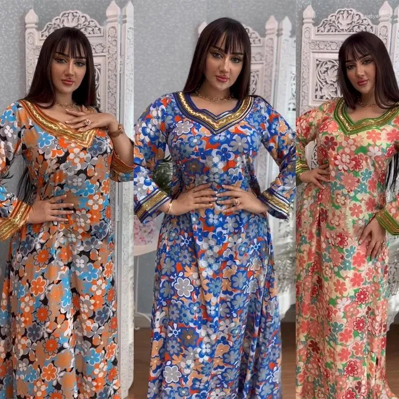 Ethnic Clothing Muslim Dress For Women Long Sleeve Printing Abayas Southeast Asian Home Wear Fashion Jalabiya Light Luxury Dubai Party