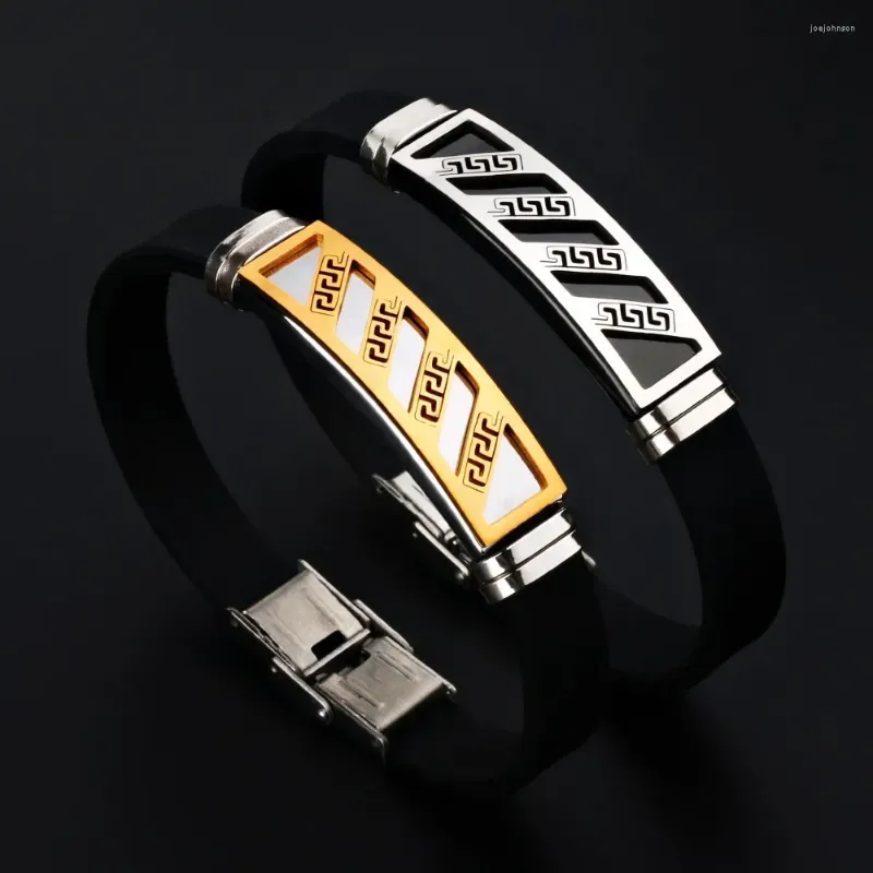 Charm Bracelets Retro Great Wall Printing Simple Titanium Steel Silicone Couple Bracelet Fashion Stainless Jewelry Gift Wholesale