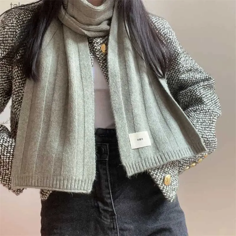 スカーフ2023新しい秋の冬の女性編み少年の女の子の温かい固体スカーフ韓国のヒジャーブ甘いかわいいネッカチーフギフト無料配送Q231031
