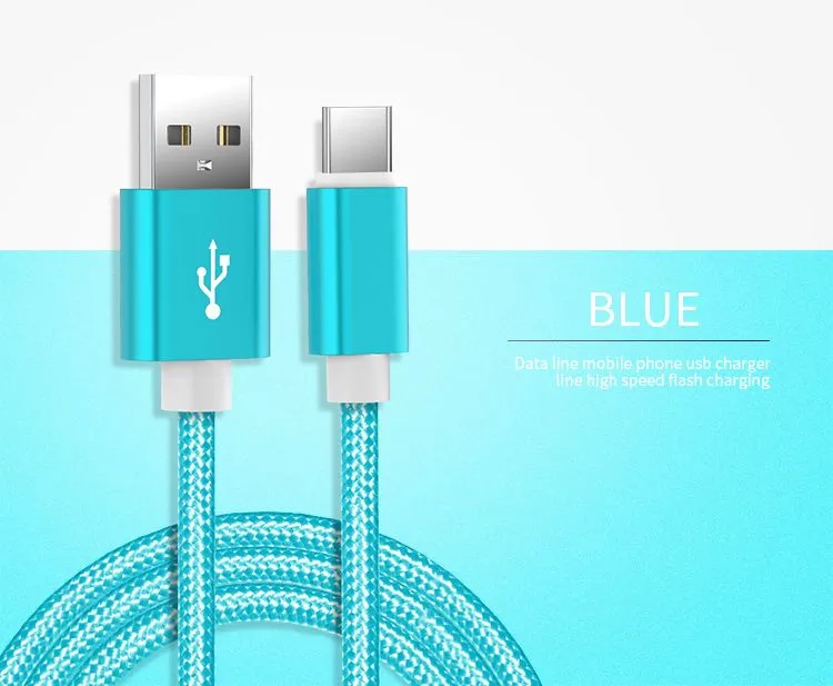 Kable danych Szybkie ładowanie 1M 2M 3M 0,25 m 1,5 m typu-C Micro USB Kabel Nylon Plekoczony Szybka ładowarka dla Samsung S8 S10 HTC LG Android Telefon WTIH Ziplock Bag