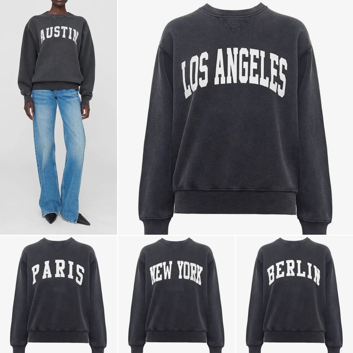 Klassiska tvättade stil hoodies kvinnors besättning hals tröjor mode stad namn trycker los angeles New York Paris Berlin Austin storlek xs-l