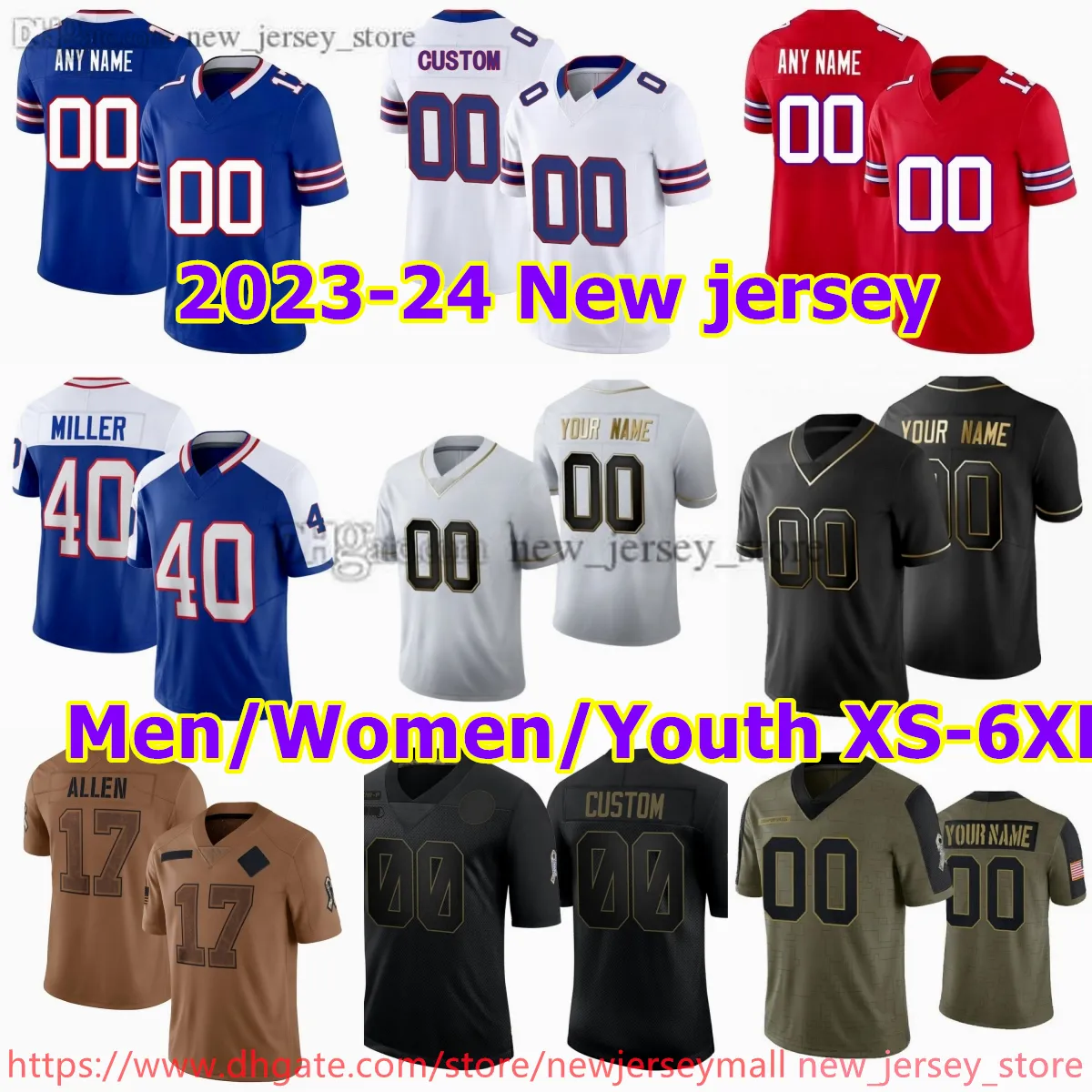 Maillot de football personnalisé S-6XL cousu 17 Josh Allen Stefon Diggs James Cook Terrel Bernard Latavius Murray Ty Johnson Damien Harris Gabe Davis Dawson Knox Harty