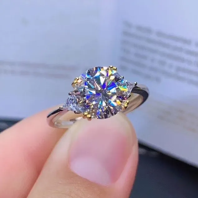 Anel menina moda simulação mosan diamante único diamante ouro branco anel aberto namorada casamento jóias anel festa presente de aniversário ajustável