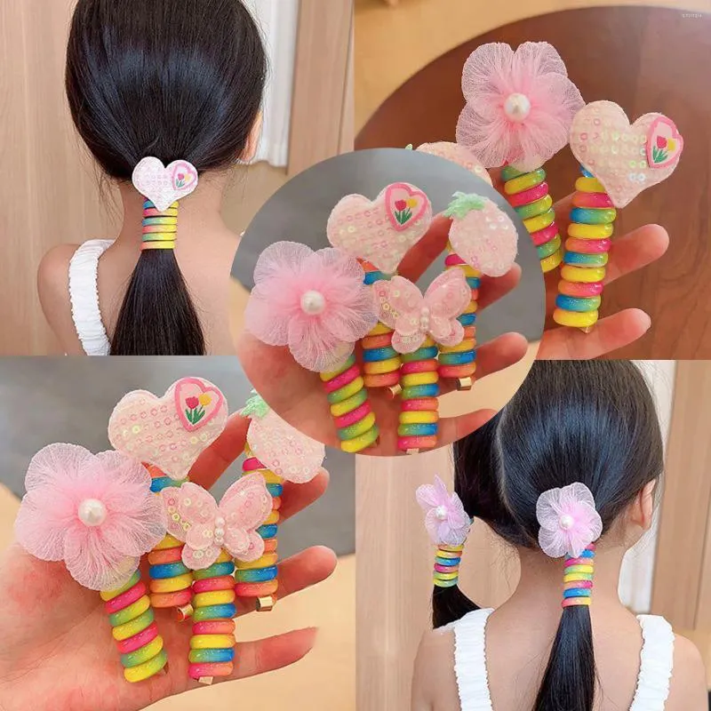 Hair Accessories Cute Butterfly Telephone Wire Ties Women Girls Heart Elastic Bands Spiral Coil Rubber Ponytails