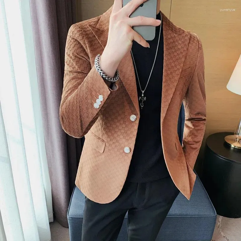 Ternos masculinos homem fino ajuste xadrez escritório blazer masculino moda terno jaquetas vestido de casamento casacos casual negócios homem jaqueta social