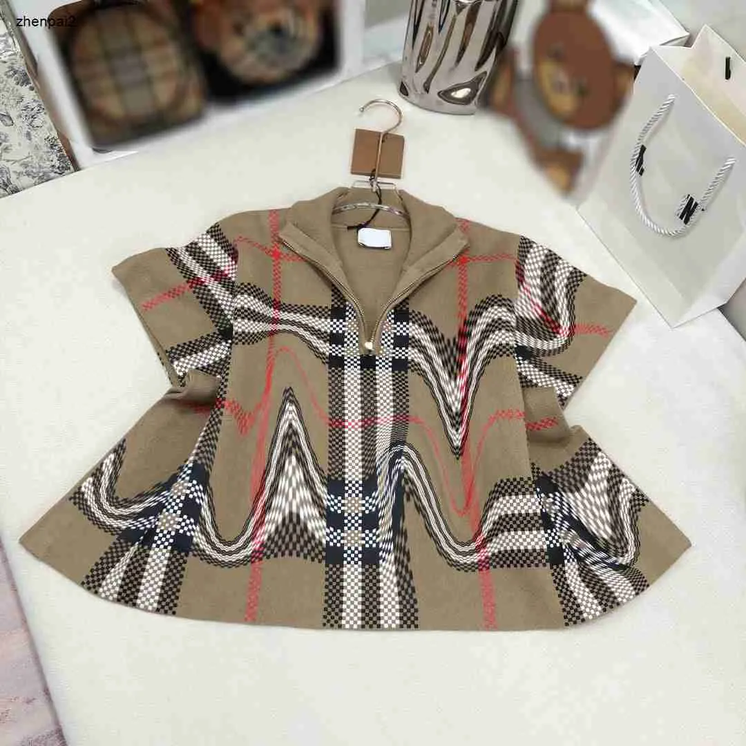 Luxo outono meninas poncho de alta qualidade multicolorido xadrez jacquard roupas do bebê tamanho S-L meio zíper crianças jaqueta oct20