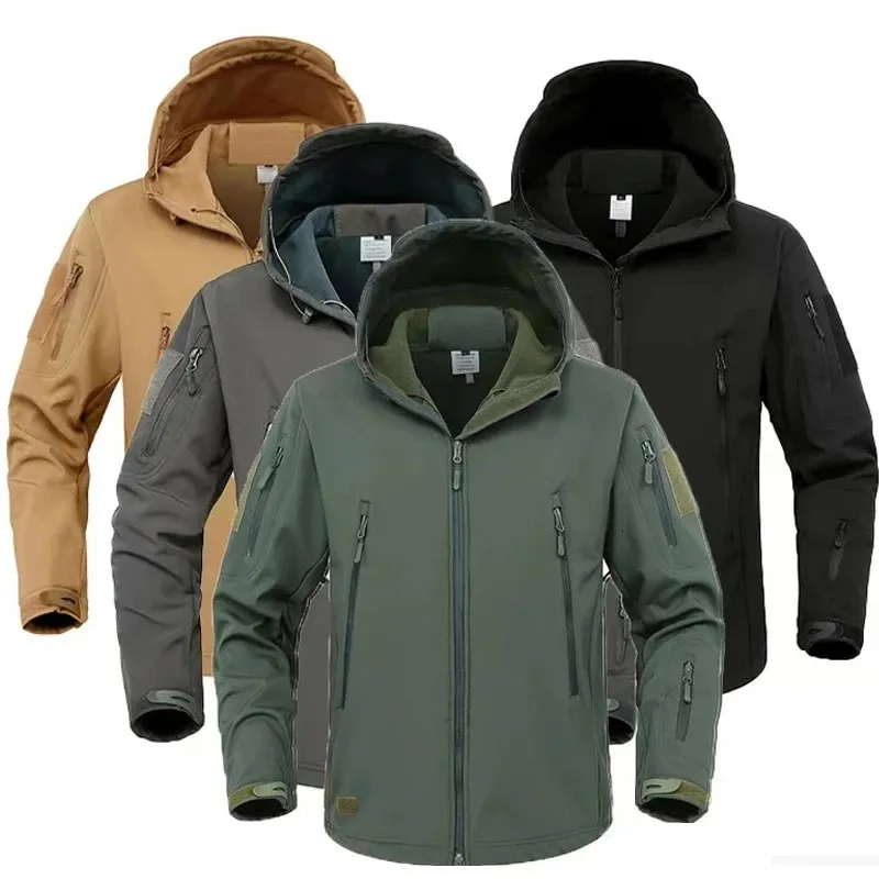 Mens Jackets vintervattentät vandring fiskjakt Vandringsläger Militär taktisk utomhushuva Coat Army Sport Run Softshell 231030