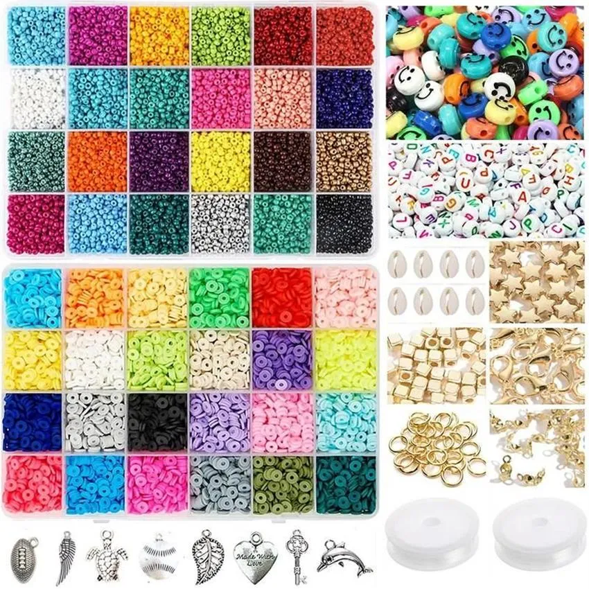 Other Beads For Jewelry Making Kit Include 3600Pcs Heishi Flat Polymer Clay & 18000Pcs Glass Seed DIY Craft258Q