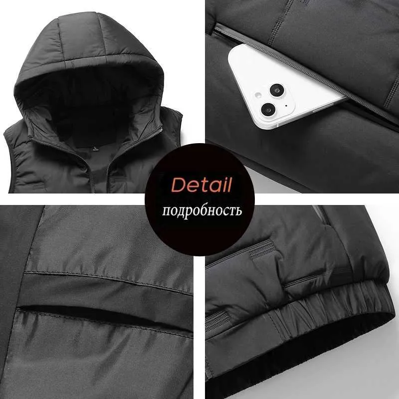 Westen Frühling Herbst Herren Winddicht Ärmellos Freizeitmäntel Herren Solide Steppweste Herrenweste Mit Kapuze Große Größe 8XL_voghion.com