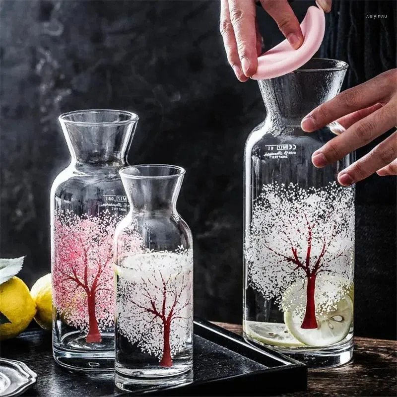 ワイングラスノルディックガラス色を変えるチェリーブロッサムウォーターマグクリエイティブ熱耐性ミルクジュースボトル透明ティーカップドリンクウェア