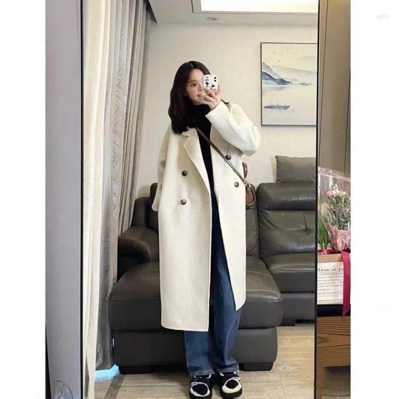 Dames trenchcoats Koreaanse stijl losse grote maat dikke wollen jas voor vrouwelijke studenten onder de knie