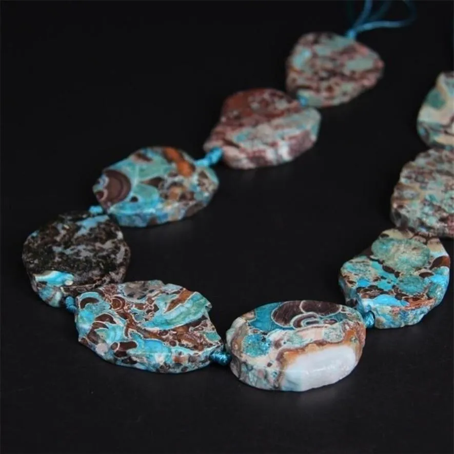 9-10PCS filo Grezzo Pietra Blu Agate Lastra Pepita Perline Sparse Oceano Naturale Giade Gemme Fetta Pendenti Gioielli Making2580