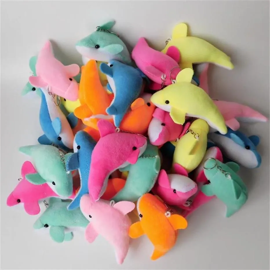 50pcs / lot 10cm Dauphin Porte-clés Mini Oreillers En Peluche Porte-clés pour Événement D'anniversaire Fête Enfants Faveurs De Mode Pendentif Porte-clés 264T