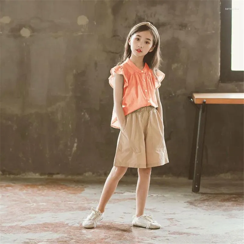 Conjuntos de roupas ternos de verão para menina manga curta polo camisas shorts 2 peça conjunto criança treino crianças roupas algodão 4 6 8 10 12