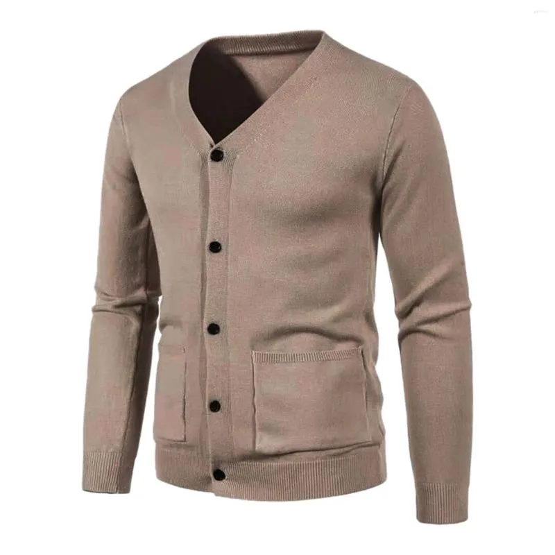 Мужские свитера 2023, вязаный однотонный кардиган, мужской повседневный модный свободный пальто с длинным рукавом и v-образным вырезом на пуговицах, осень и зима