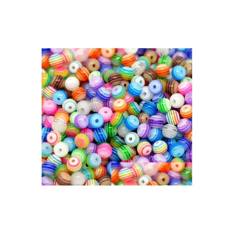 Acrylic Plastic Lucite 500Pcs/Lot 6Mm/8Mm Mix Color Striped Round Resin Spacer Beads For Chunky Necklace Bracelet Diy Drop Delivery Dhjkl